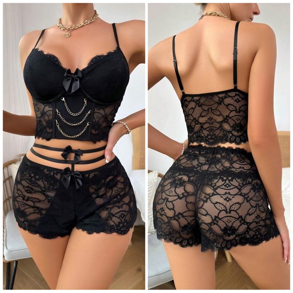 provocative lingerie Other - ❤️NEW Chain Detail Bow Front Lace PJ Set